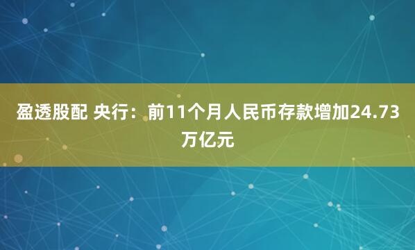 盈透股配 央行：前11个月人民币存款增加24.73万亿元